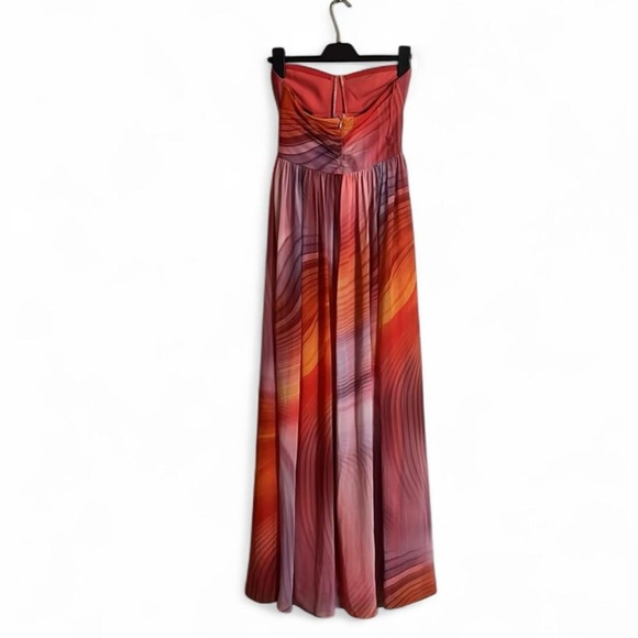 Aidan Mattox Maxi Dress SzXS Geometric Pattern Chiffon Front Slit Strapless Gown - Picture 6 of 8